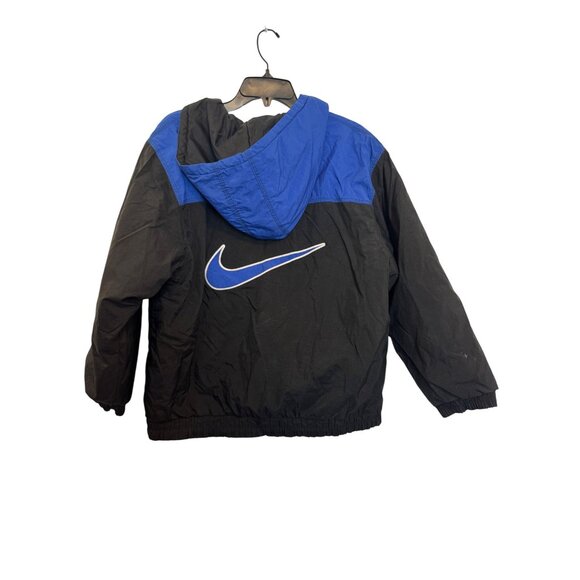 Vintage Nike Hooded Windbreaker Jacket Mens XL Black/Blue Swoosh Logo Pullover L - Picture 1 of 8